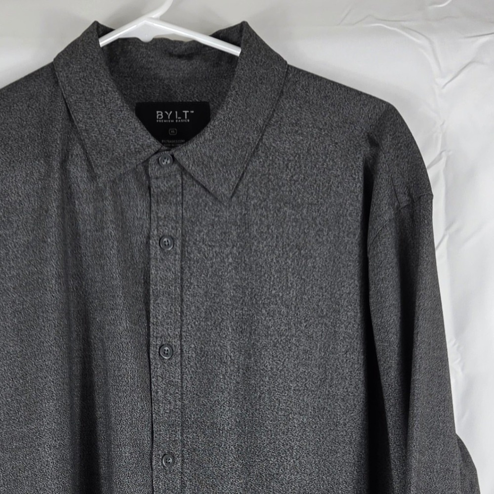 BYLT Premium Basics Mens XL Long Sleeve Button Down Shirt Charcoal Gray Heather